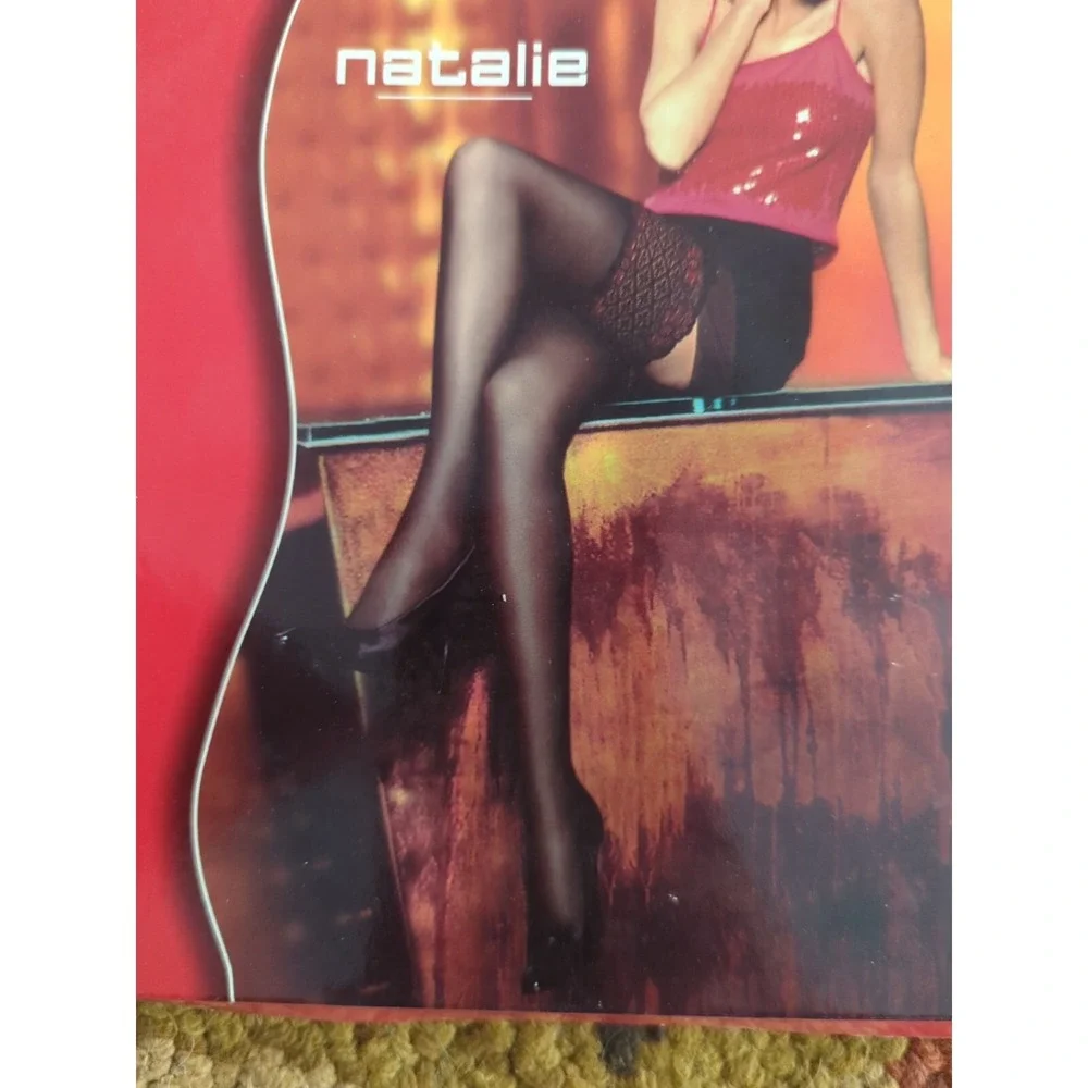 New Levante Natalie Black‎ Nero TG. 2 Made Italy Satin Sheer Stay Up With Lace